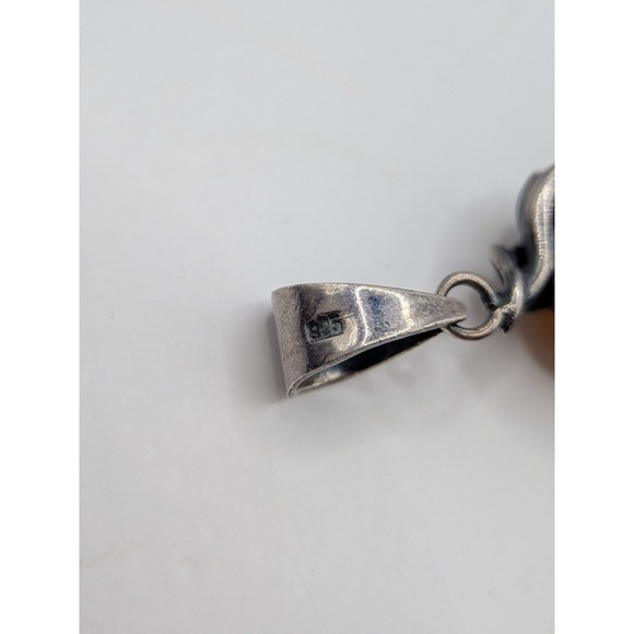 Art Nouveau Sterling Silver Butterscotch Egg Yolk Amber Pendant Leaf Pear Shaped - Picture 8 of 13